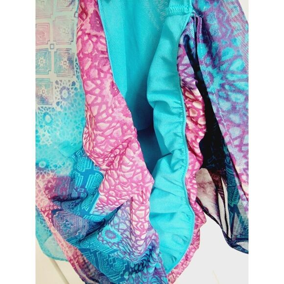 Chico's‎ 3 Handkerchief Top Blue Pink Round Neck Size XL Gathered Hemline SS - Picture 6 of 8